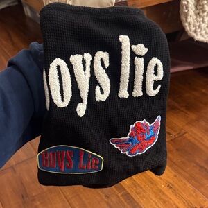 Boys Lie Black crop top with White and Red Accents